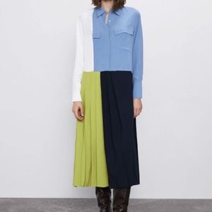 Hold!!! Zara Pleated Patchwork Colorblock Dress, M